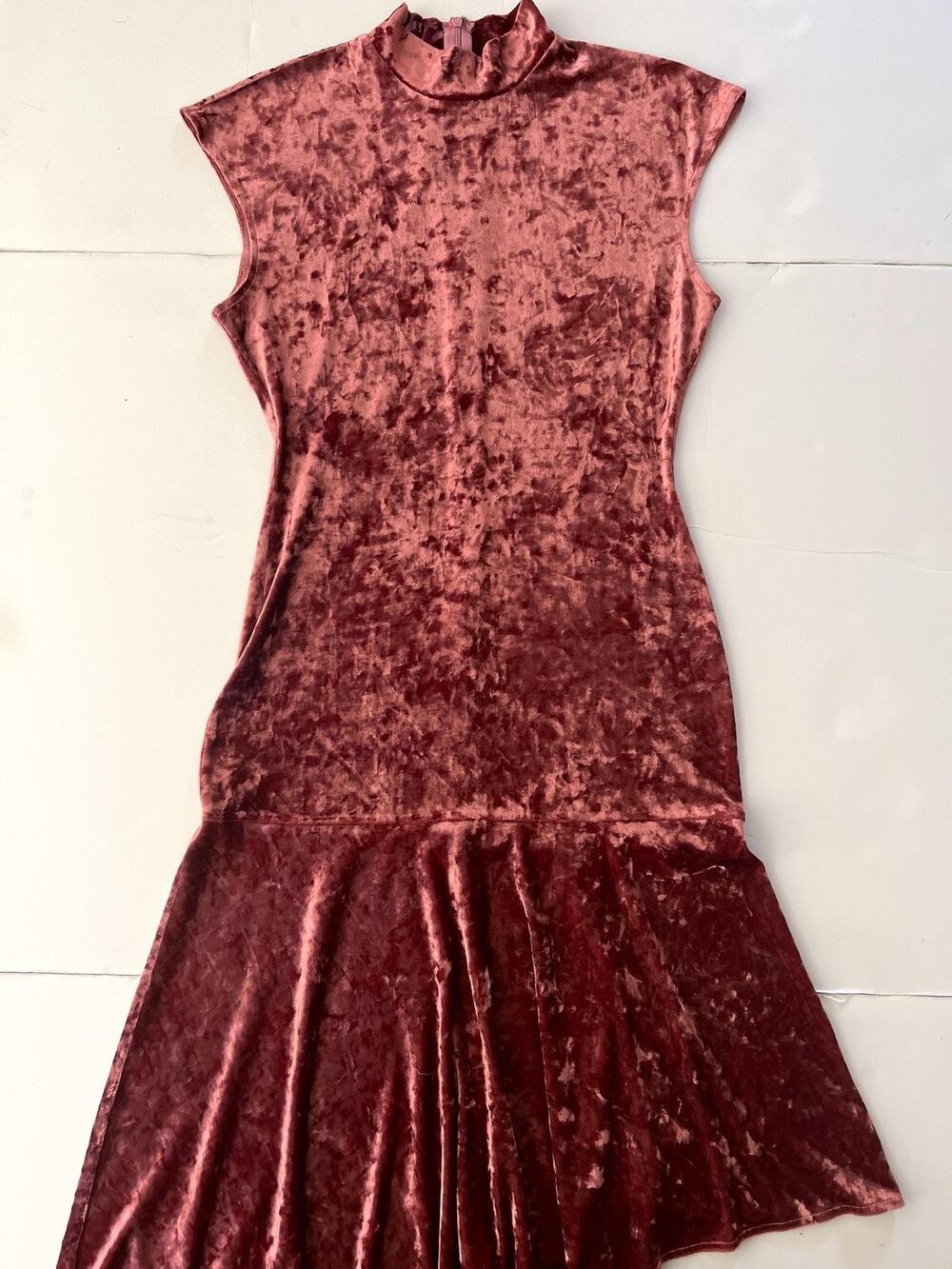 Sunday In Brooklyn Dress Women M Burnt Brick Crushed Velvet Mock Neck Maxi Party